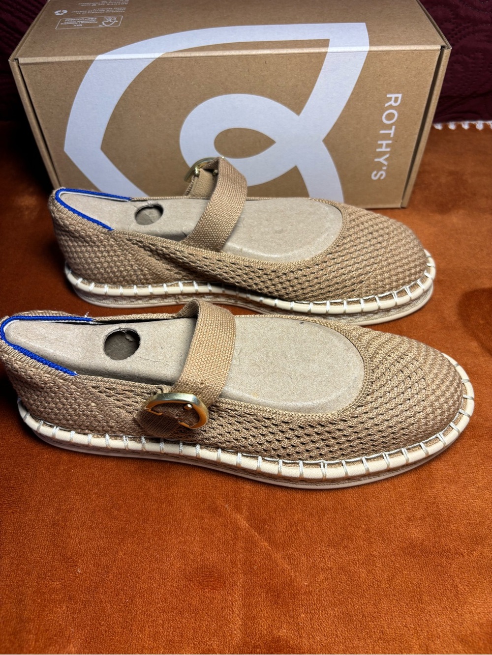 Rothy's Beige Knit Mary Jane Flats with Strap Wren - Picture 2 of 8